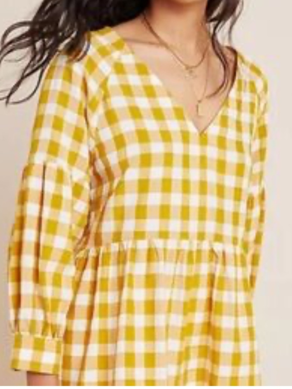 Maeve Blouse Top Shirt Gold Mustard Check pop over peplum style Cottagecore